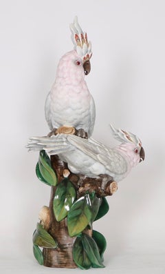 Hollywood Regency Vista Alegre Portuguese Porcelain Parrot Figures