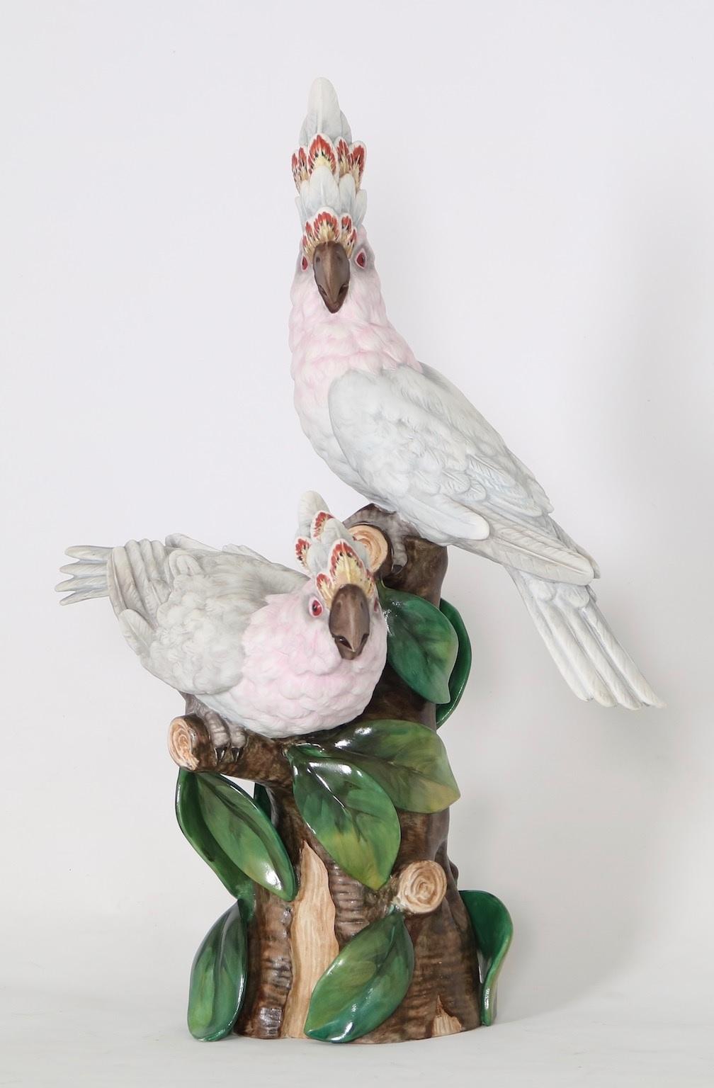 Hollywood Regency Vista Alegre Portuguese Porcelain Parrot Figures In Good Condition In Astoria, NY