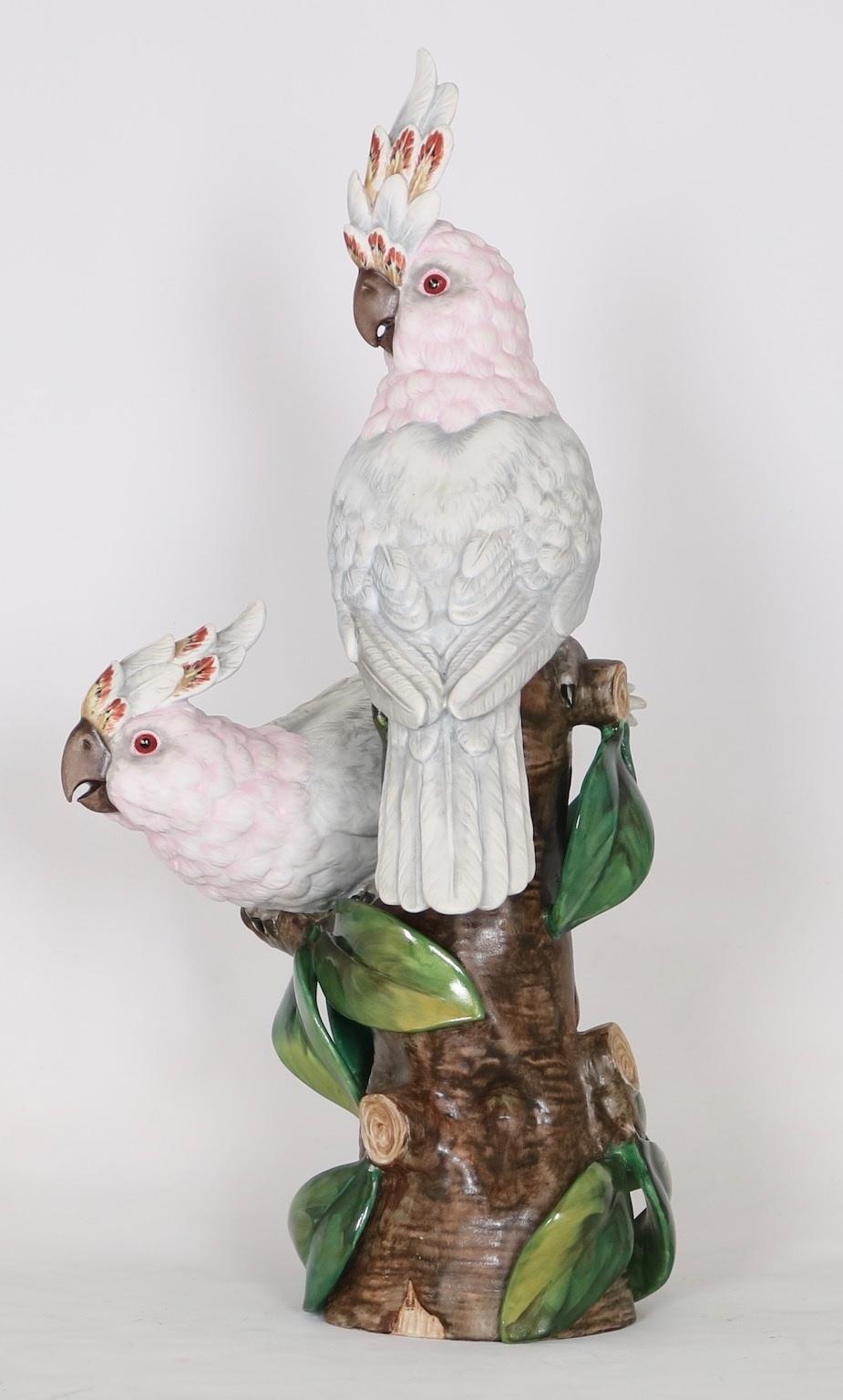 20th Century Hollywood Regency Vista Alegre Portuguese Porcelain Parrot Figures