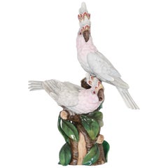 Antique Hollywood Regency Vista Alegre Portuguese Porcelain Parrot Figures