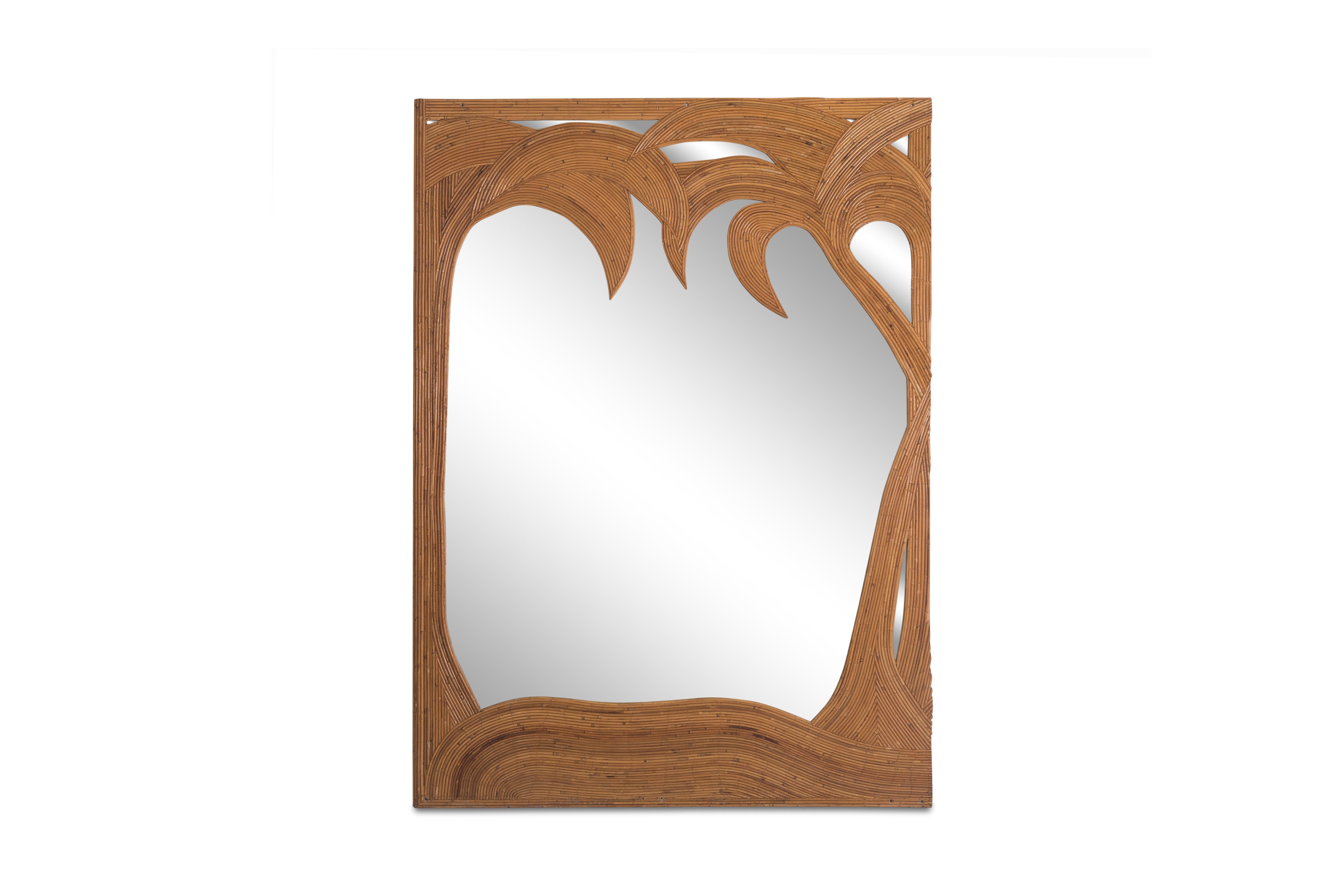 Tropicalism Bamboo mirrored panels by Vivai del Sud. Showing a tropical pattern of palmtrees, cladded in bamboo, giving these items a very warm appearance. The mirrors can either be hanged on the wall or be placed on the floor.

Would fit well in