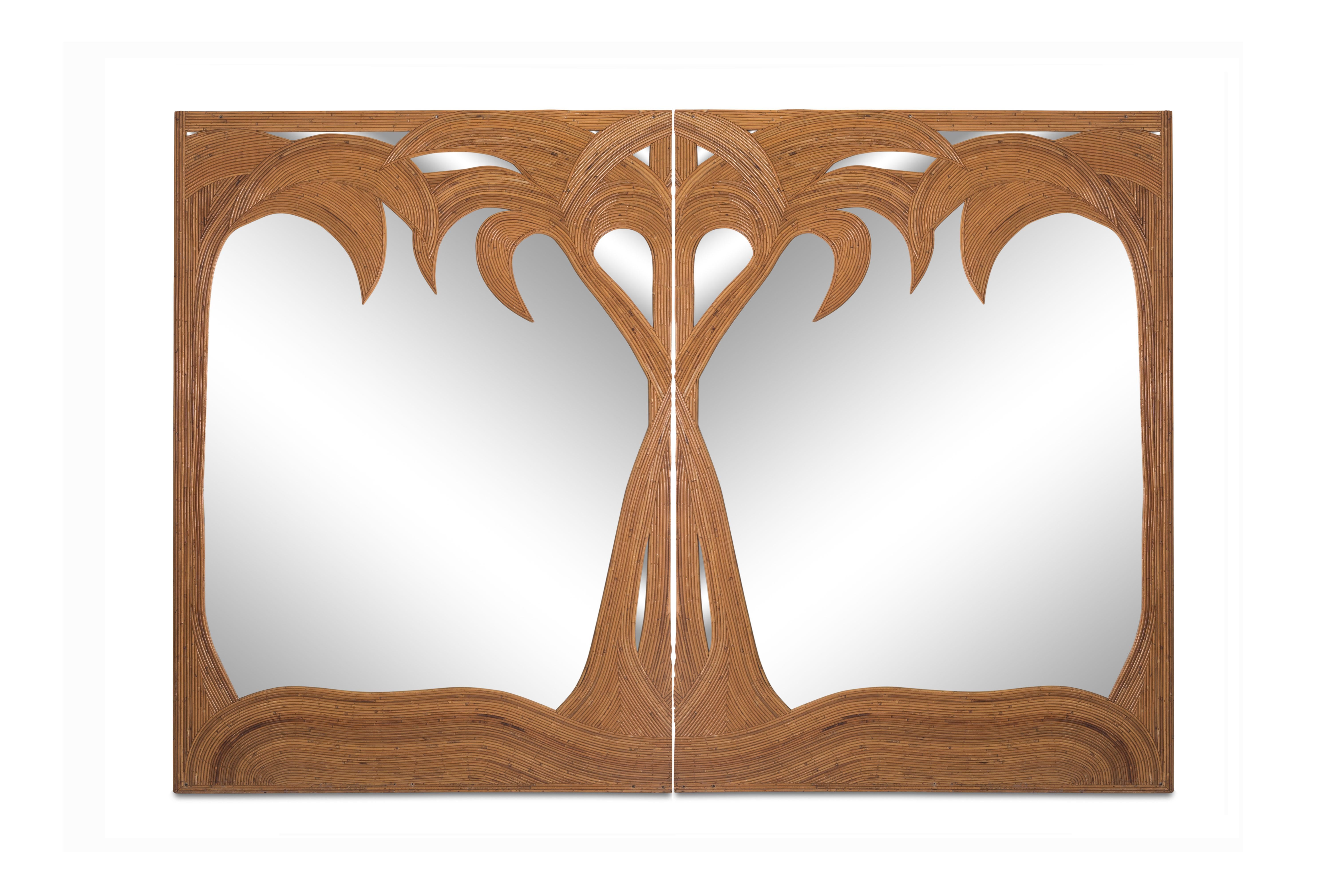 Hollywood Regency Vivai del Sud Pair of Bamboo Palmtree Mirrors, Italy, 1970s 2