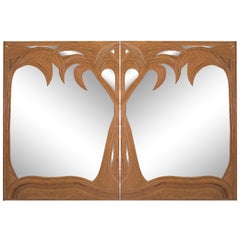 Hollywood Regency Vivai del Sud Pair of Bamboo Palmtree Mirrors, Italy, 1970s