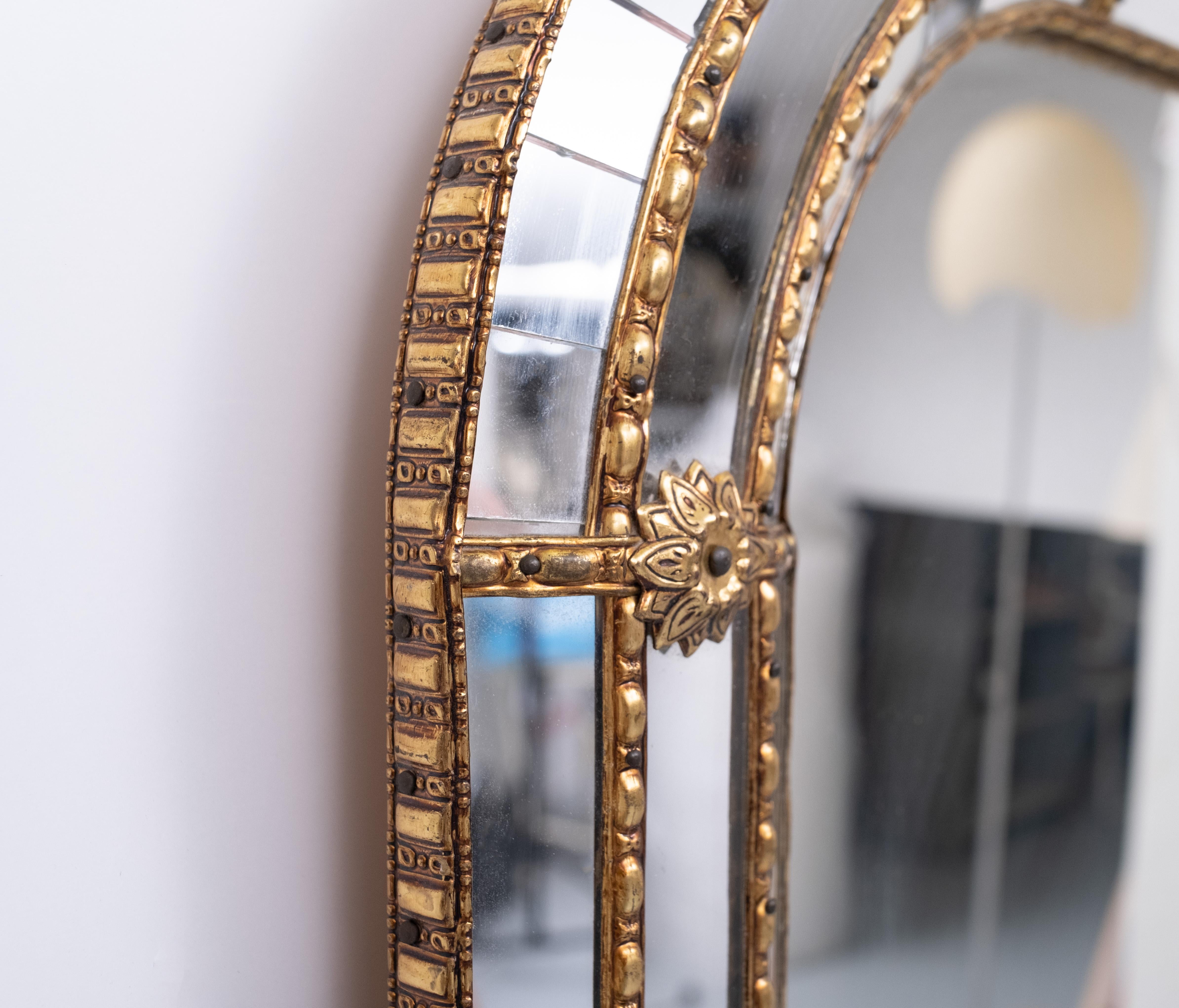 Wall mirror by Deknudt Belgium. The frame consisting of pieces off mirror and brass 
Can be used horizontal and vertical.