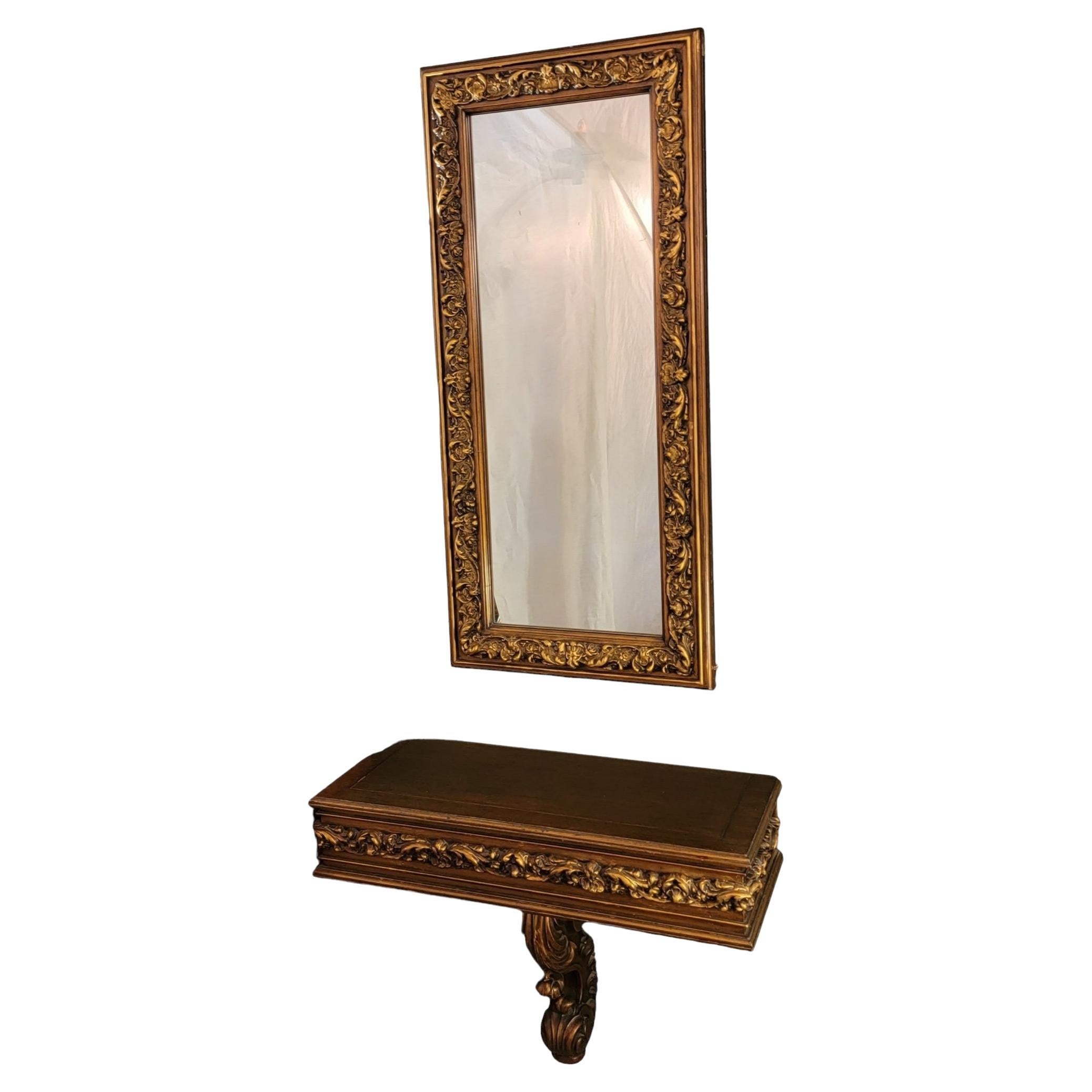 Hollywood Regency Wall Mirror and Console For Sale
