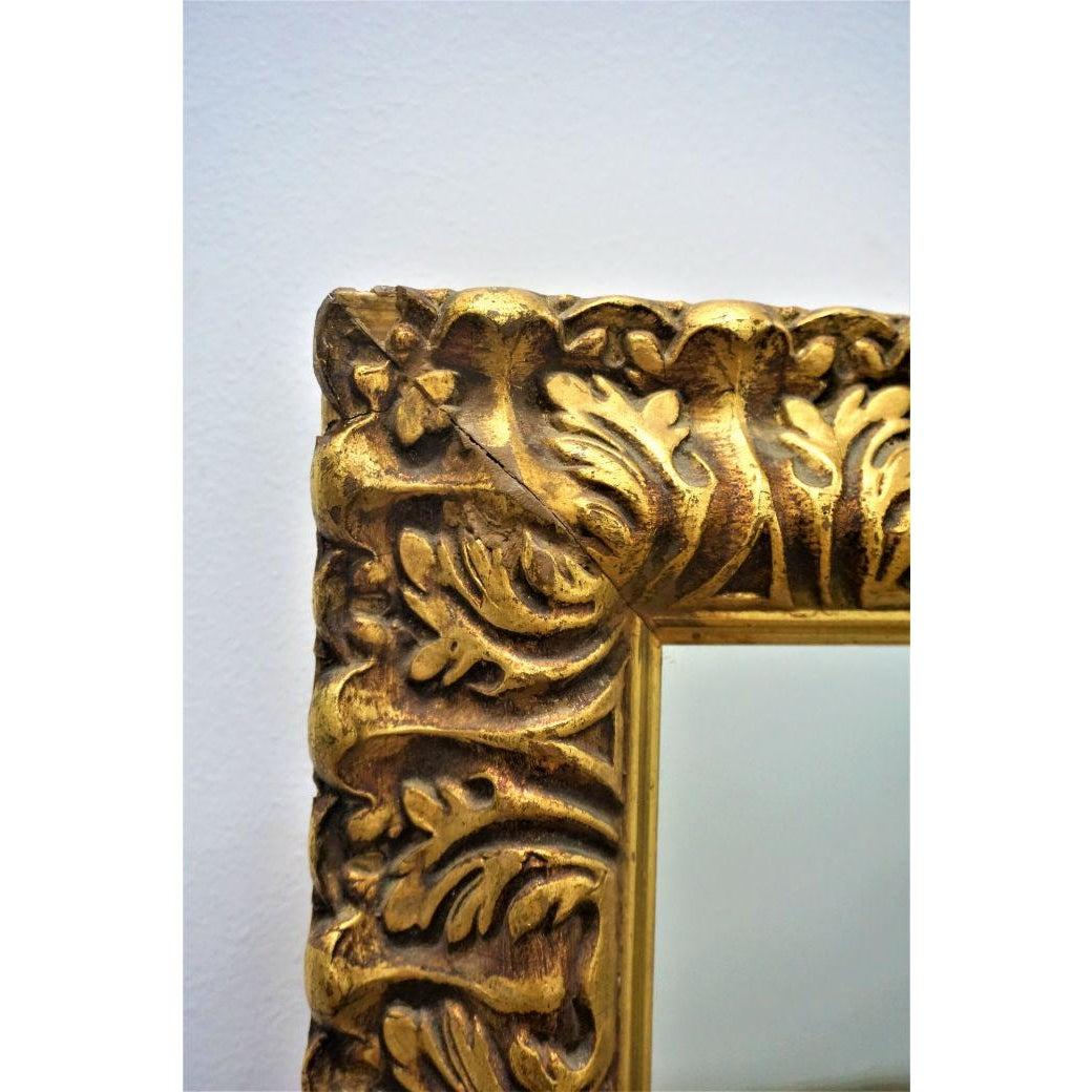 Hollywood Regency Wall or Vanity Mirror Carved Gilded Gold In Good Condition In Plainview, NY