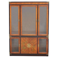 Hollywood Regency Walnut Two-Tone Cabinet with Painted Chinoiserie Motifs