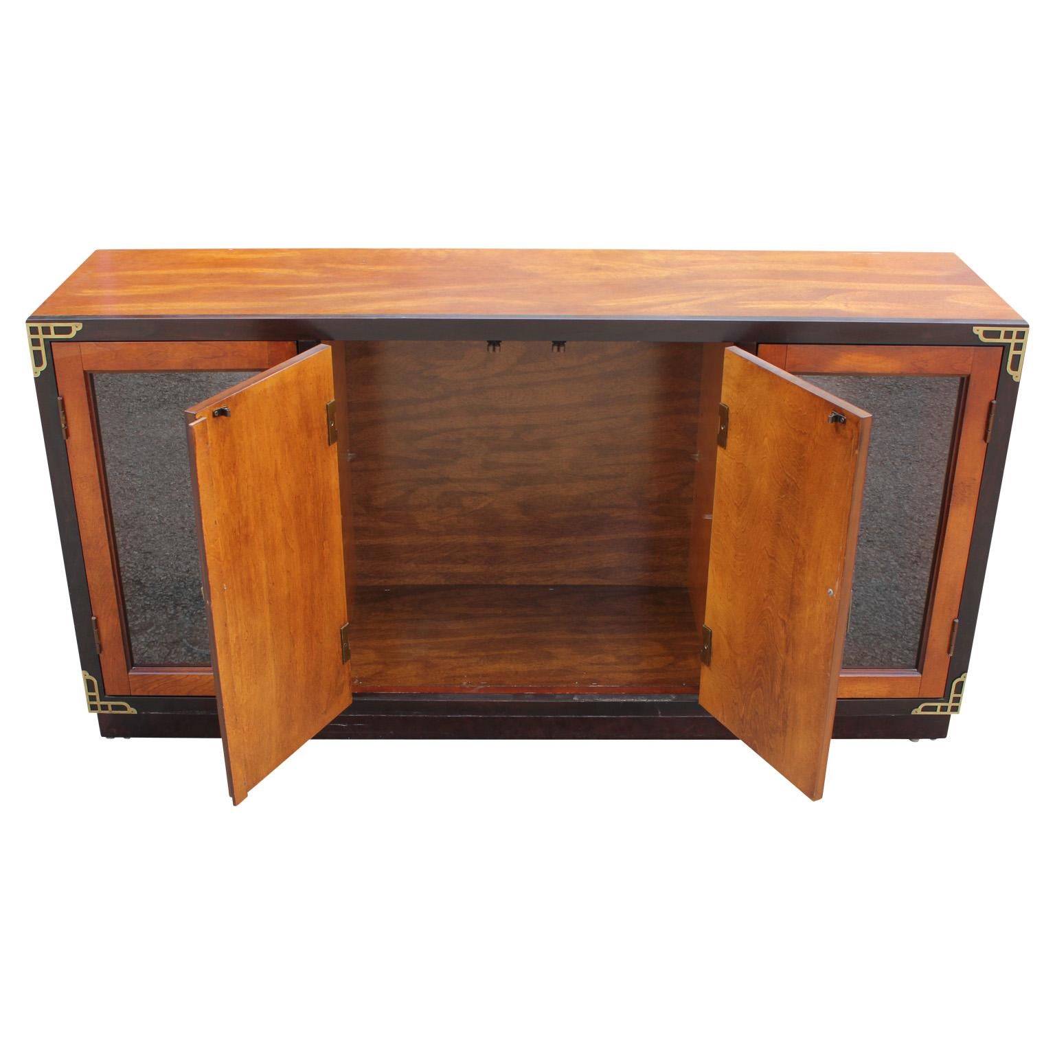 Hollywood Regency Walnut Two-Tone Cabinet with Painted Chinoiserie Motifs 2