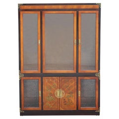 Hollywood Regency Walnut Two-Tone Cabinet with Painted Chinoiserie Motifs