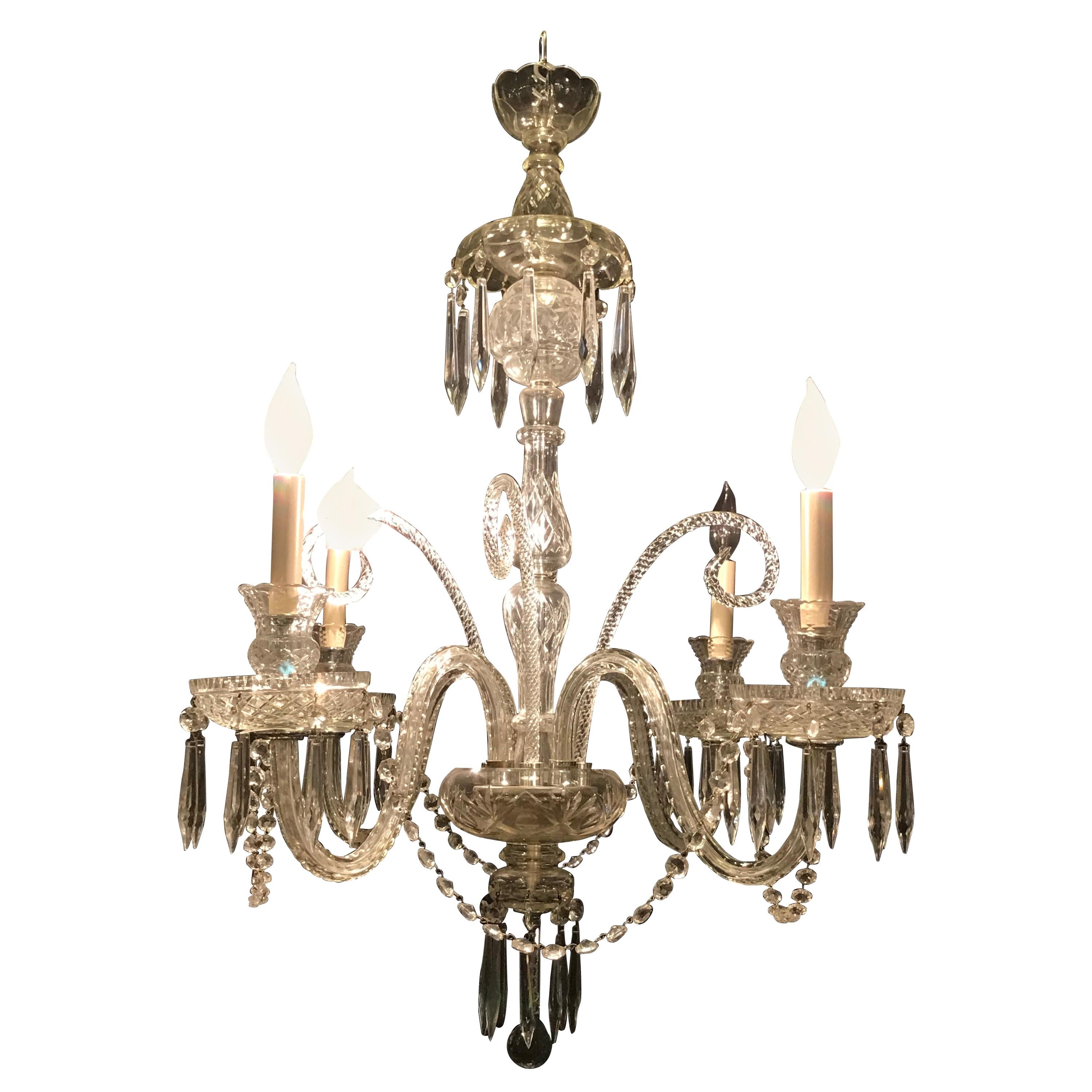 Hollywood Regency Waterford Style Crystal 5-Light Chandelier