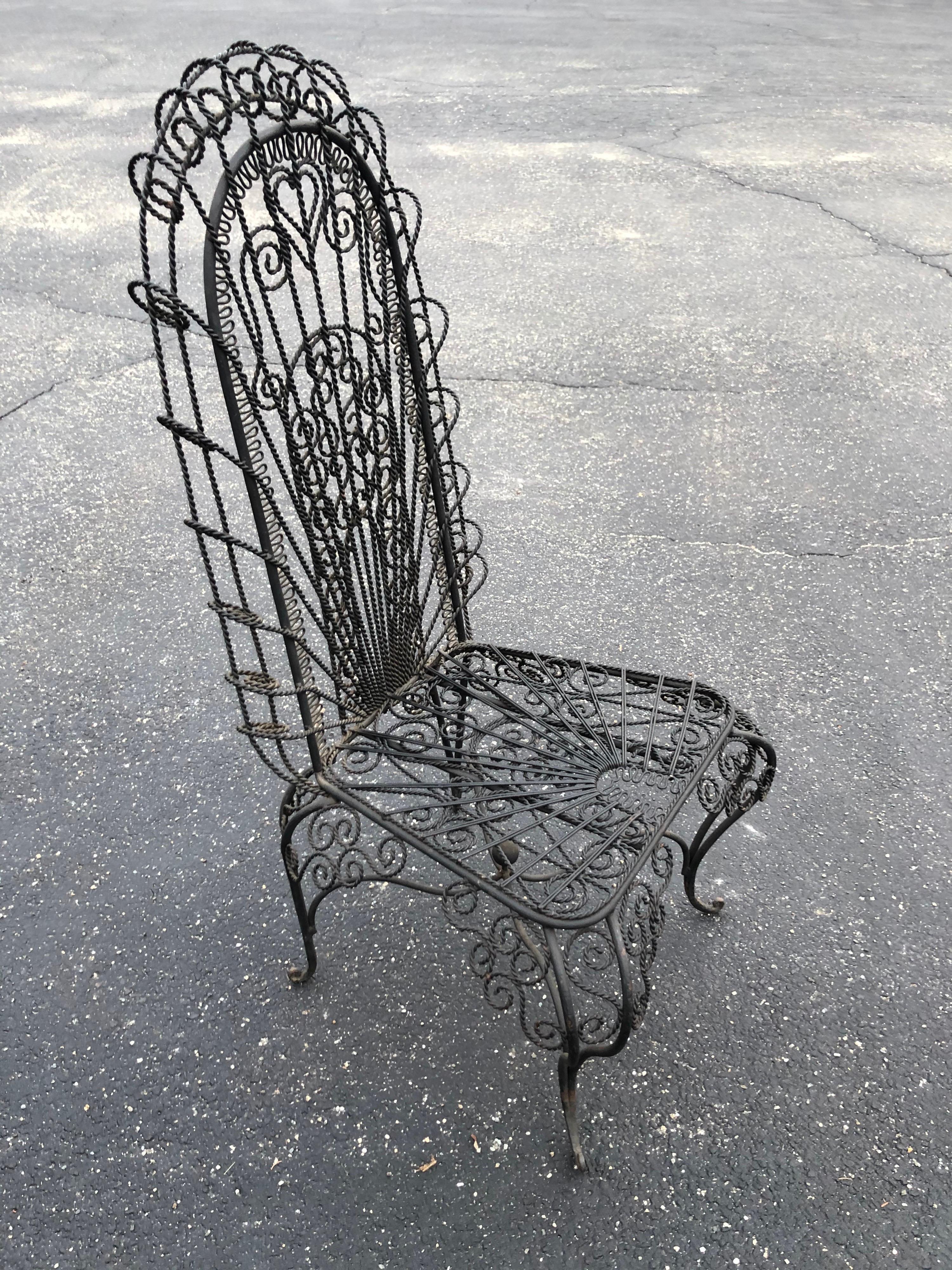 Vintage Hollywood Regency High Back Iron Peacock Chair 7