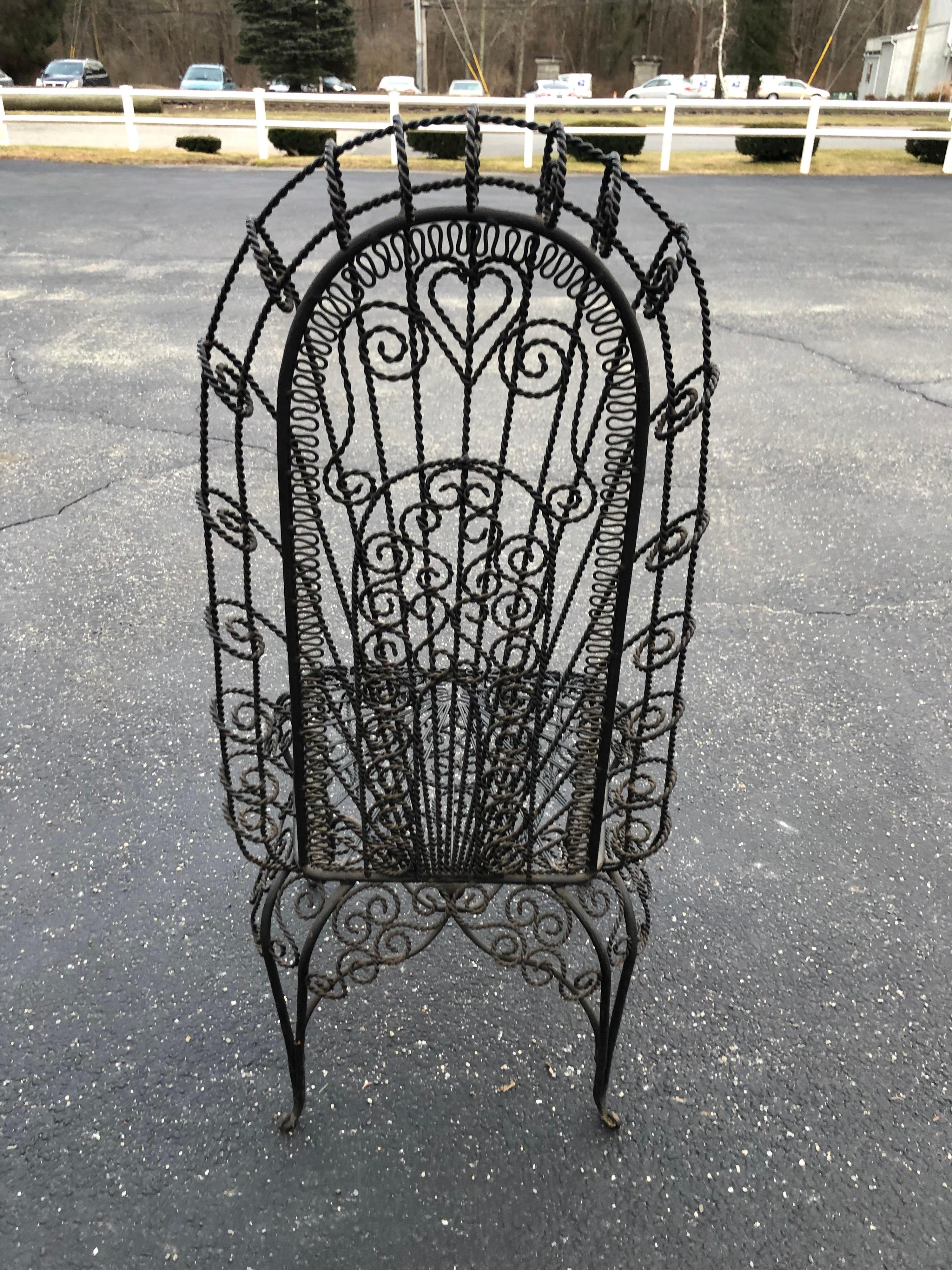 Vintage Hollywood Regency High Back Iron Peacock Chair 9