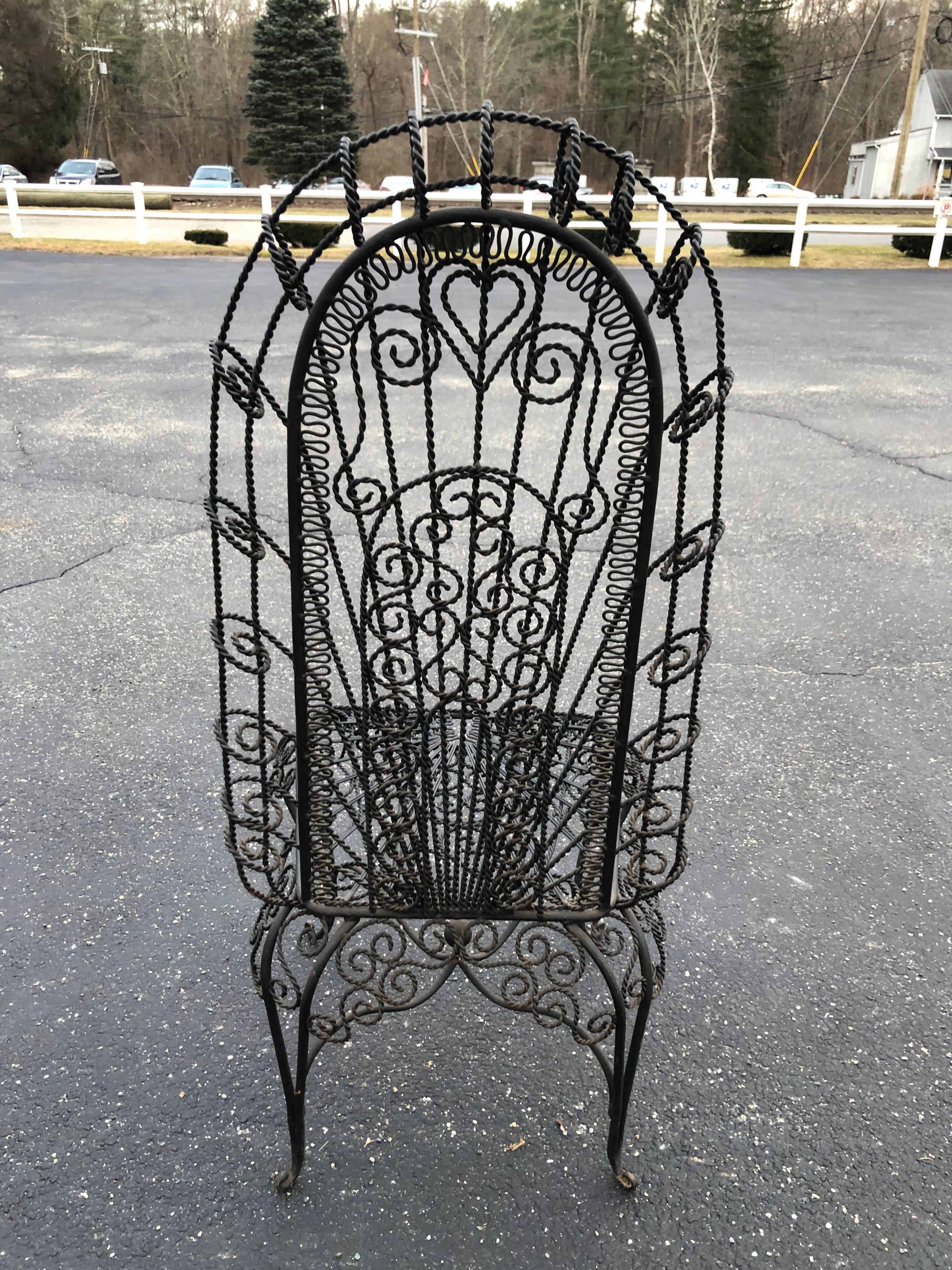 Vintage Hollywood Regency High Back Iron Peacock Chair 10