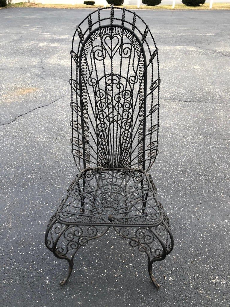 Vintage Hollywood Regency High Back Iron Peacock Chair For Sale at 1stDibs