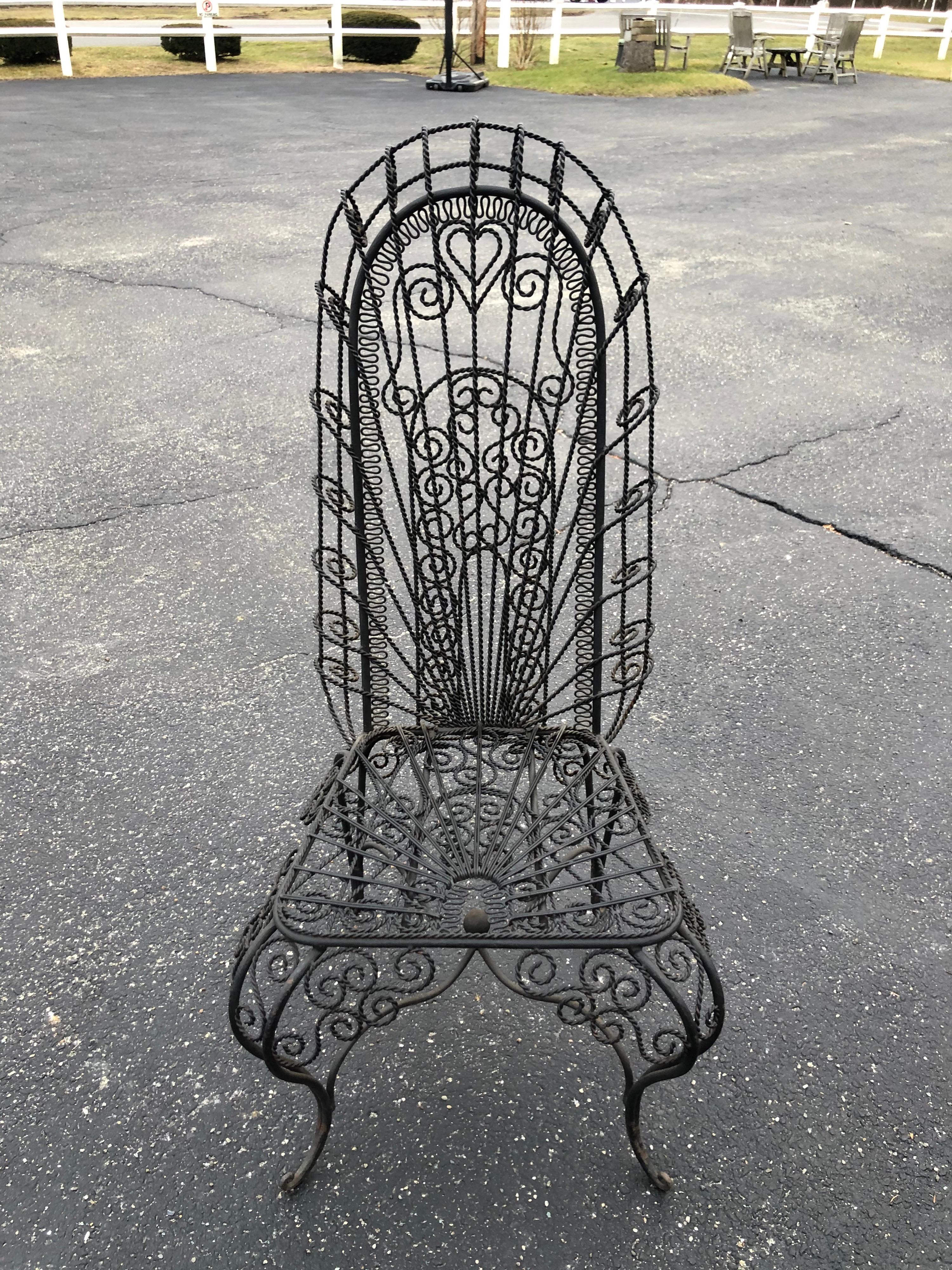 Vintage Hollywood Regency High Back Iron Peacock Chair In Good Condition In Redding, CT