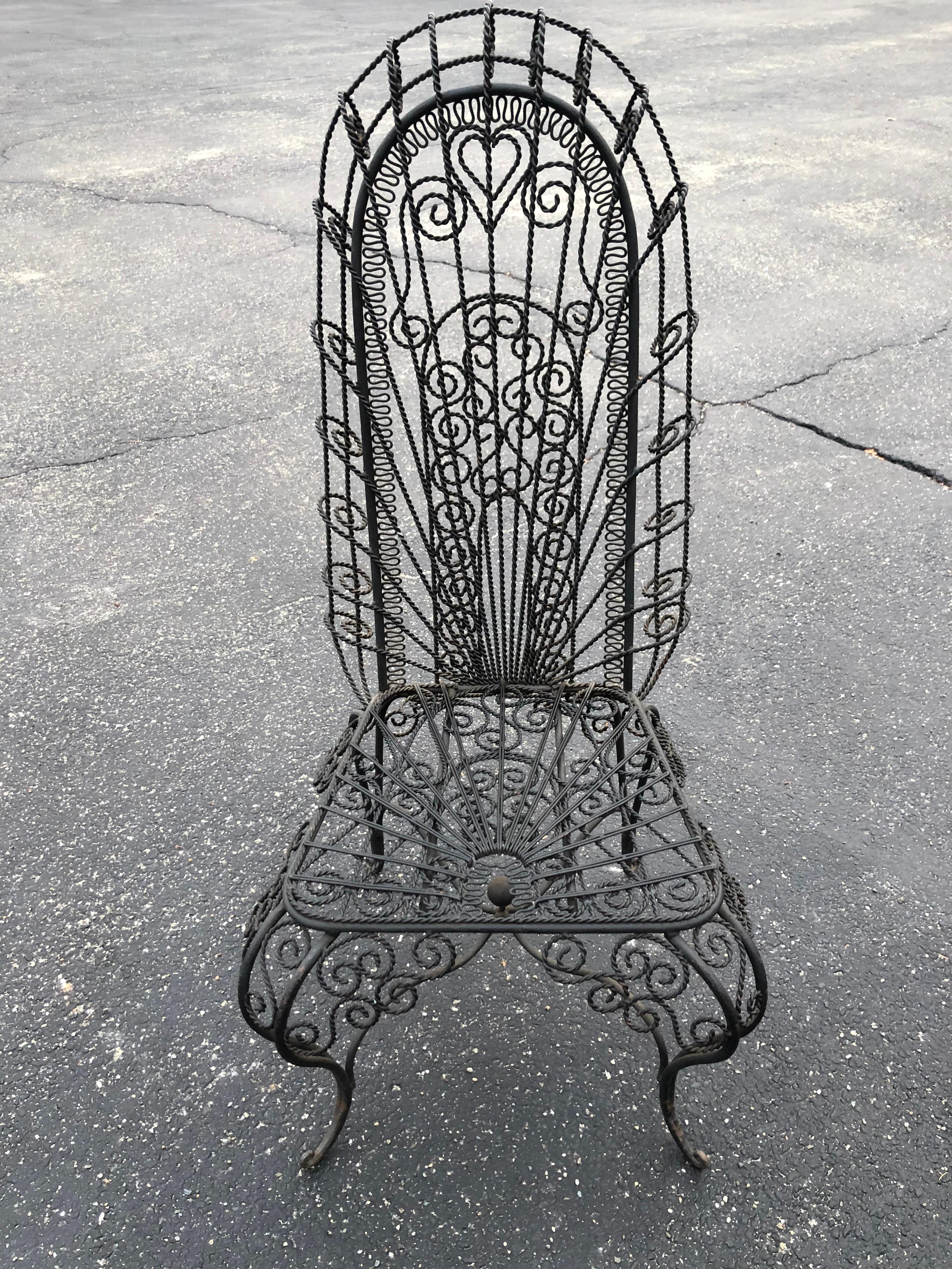 Mid-20th Century Vintage Hollywood Regency High Back Iron Peacock Chair