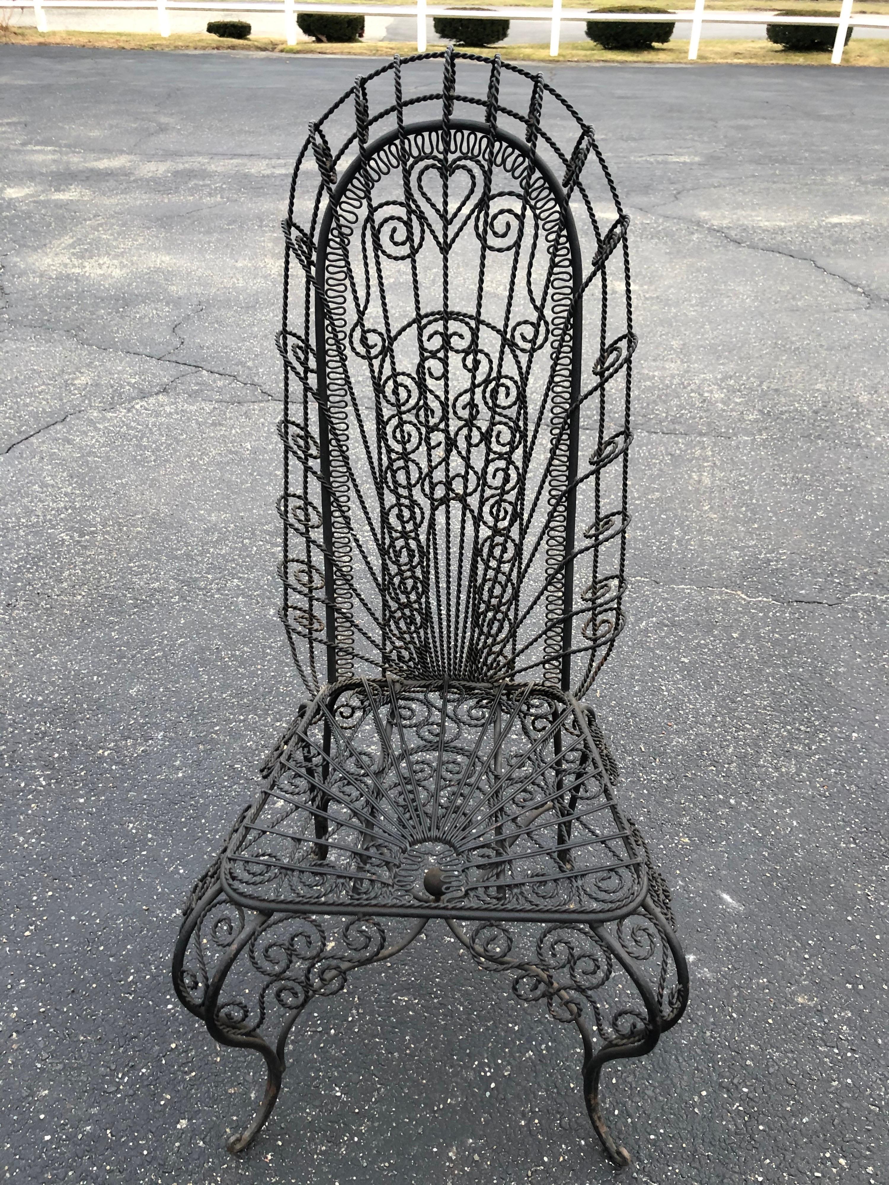 Vintage Hollywood Regency High Back Iron Peacock Chair 2