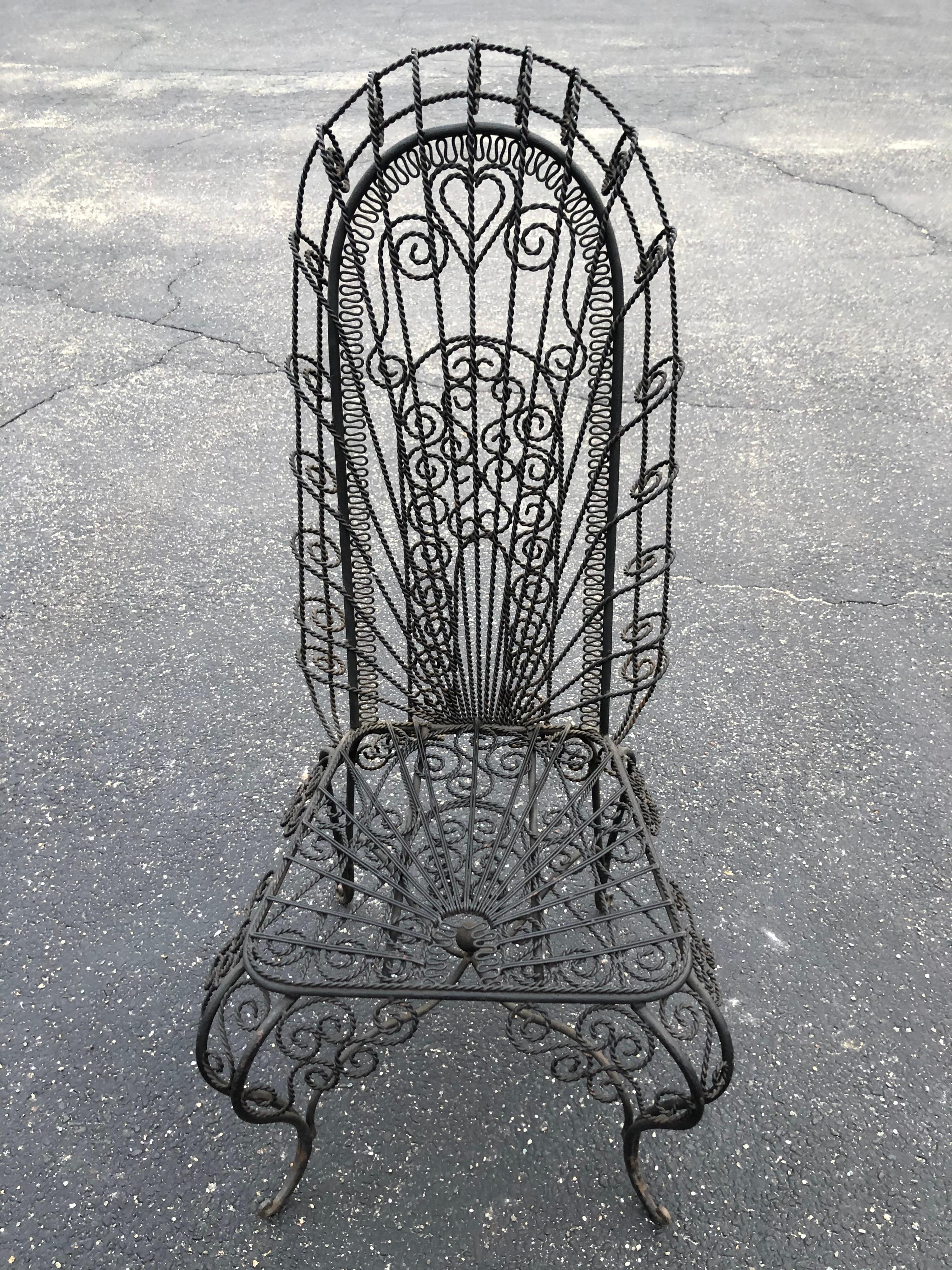 Vintage Hollywood Regency High Back Iron Peacock Chair 3