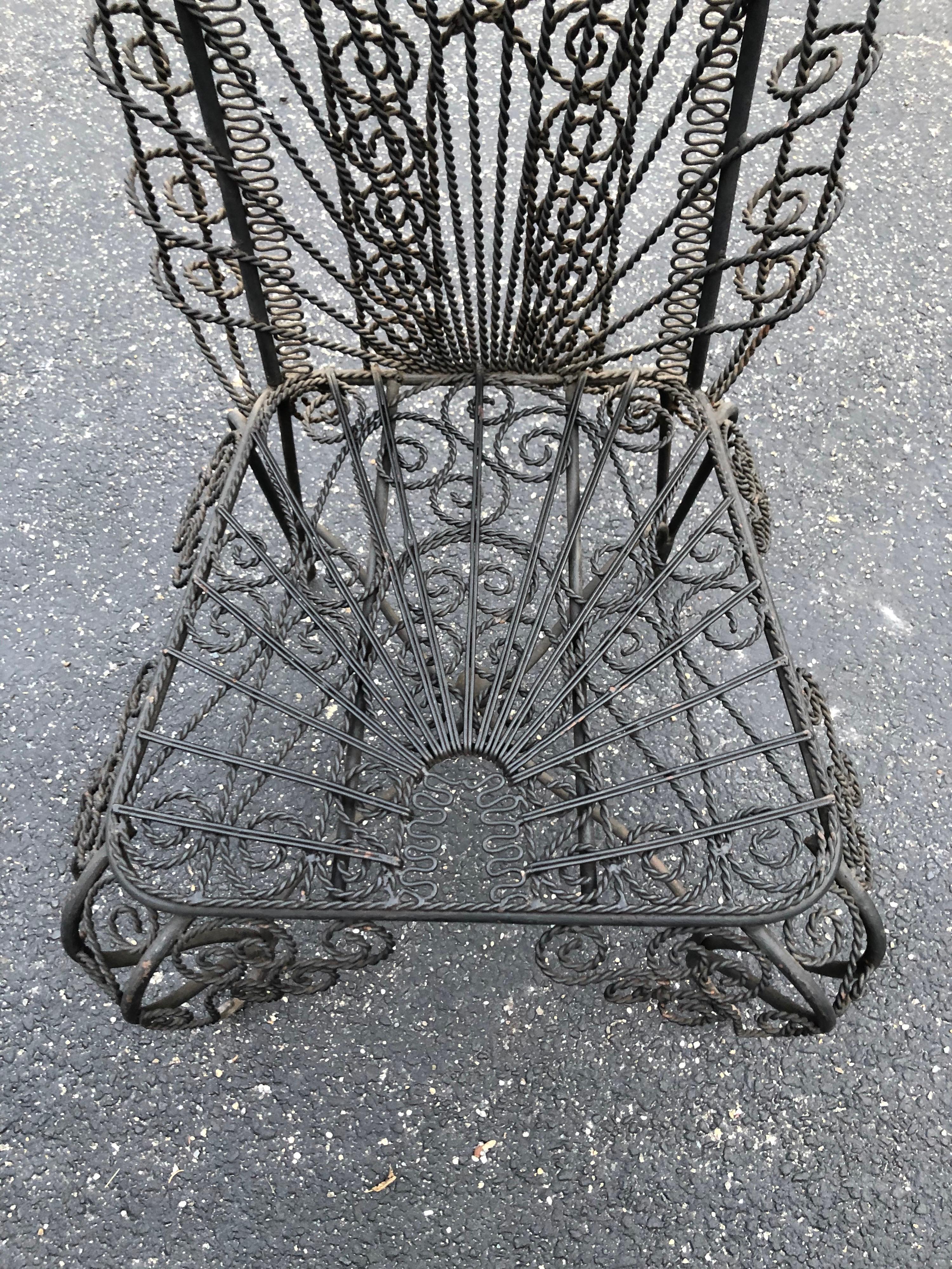 Vintage Hollywood Regency High Back Iron Peacock Chair 5