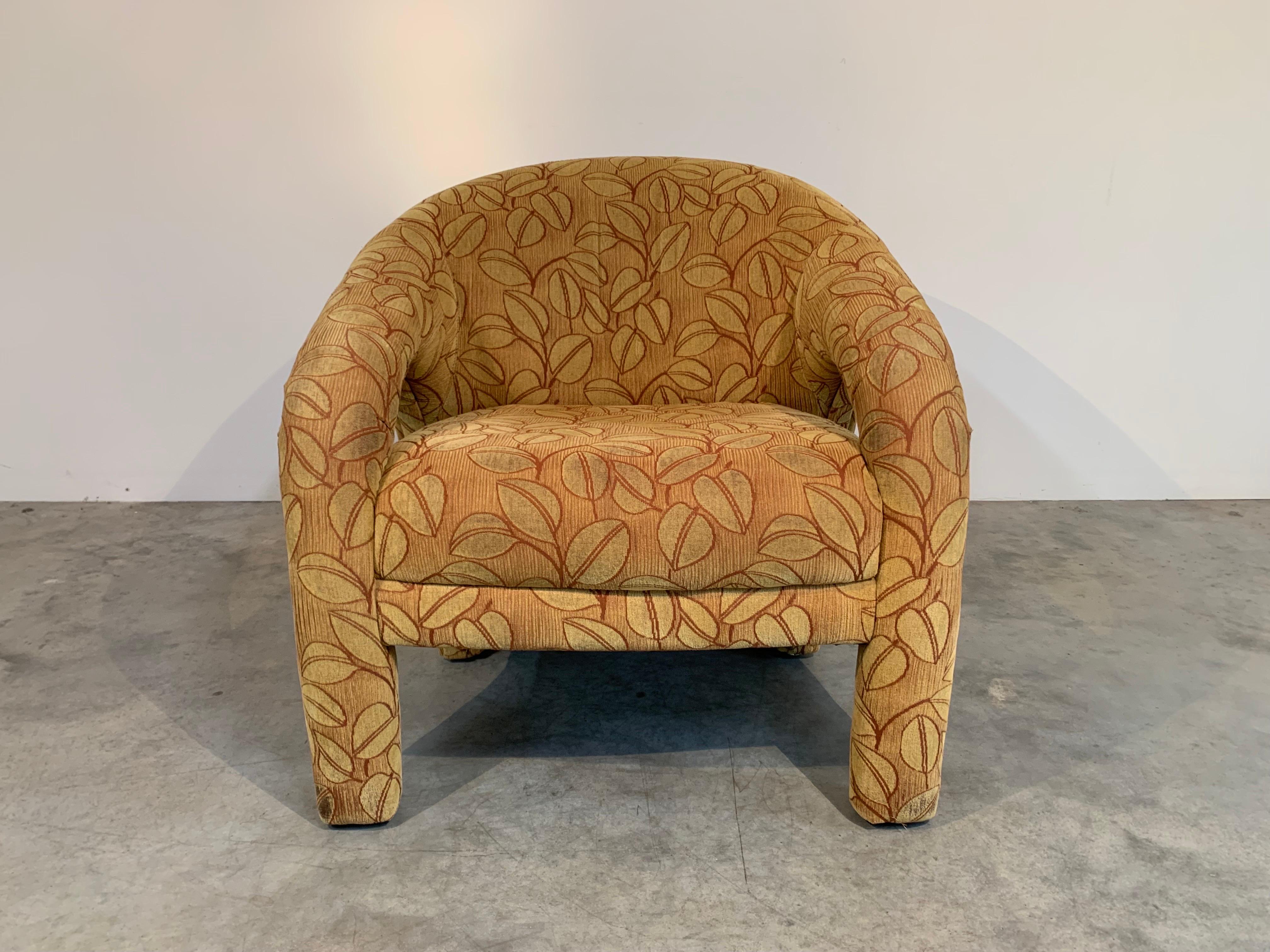 Handsome 'Elephant' chair by Weiman in the manner of Vladimir Kagan. 
Very nice vintage condition having minor ware to the armrests. Ready for your customization. 
Chair is clean, super soft and ready for use.