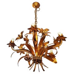 Hollywood Regency Wheat Sheaf Gold Gilt Mid-Century Chandelier, Italy, 1940s