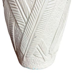 Hollywood Regency White Ceramic Table Lamp with Palm Tree Leaf Relief Design