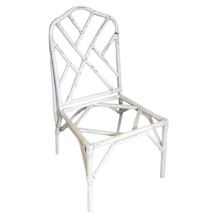 Hollywood Regency White Chippendale Bamboo Dining or Side Chair 