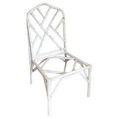 Hollywood Regency White Chippendale Bamboo Dining or Side Chair 