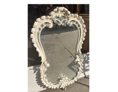 Hollywood Regency White Enamel Iron Cartouche Mirror