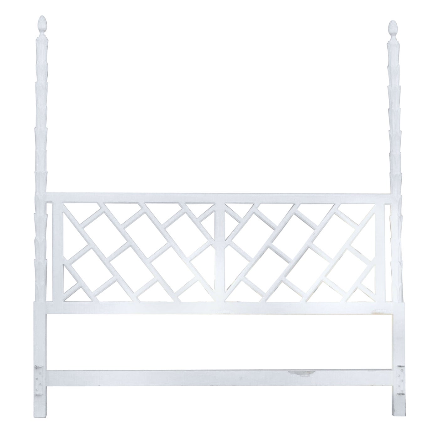 Tête de lit haute style Hollywood Regency en cuir blanc chantouré Faux Bois, taille King