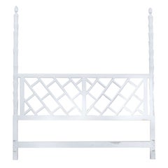 Hollywood Regency White Fretwork Leafy Faux Bois Tall Post King Sz Bed Headboard