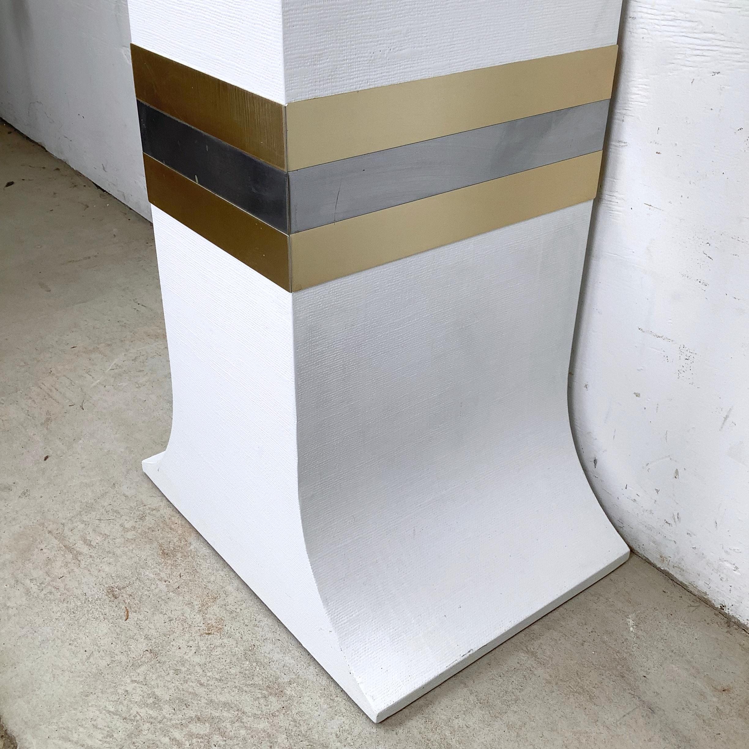 Hollywood Regency White Grasscloth Hourglass Pedestal For Sale 6