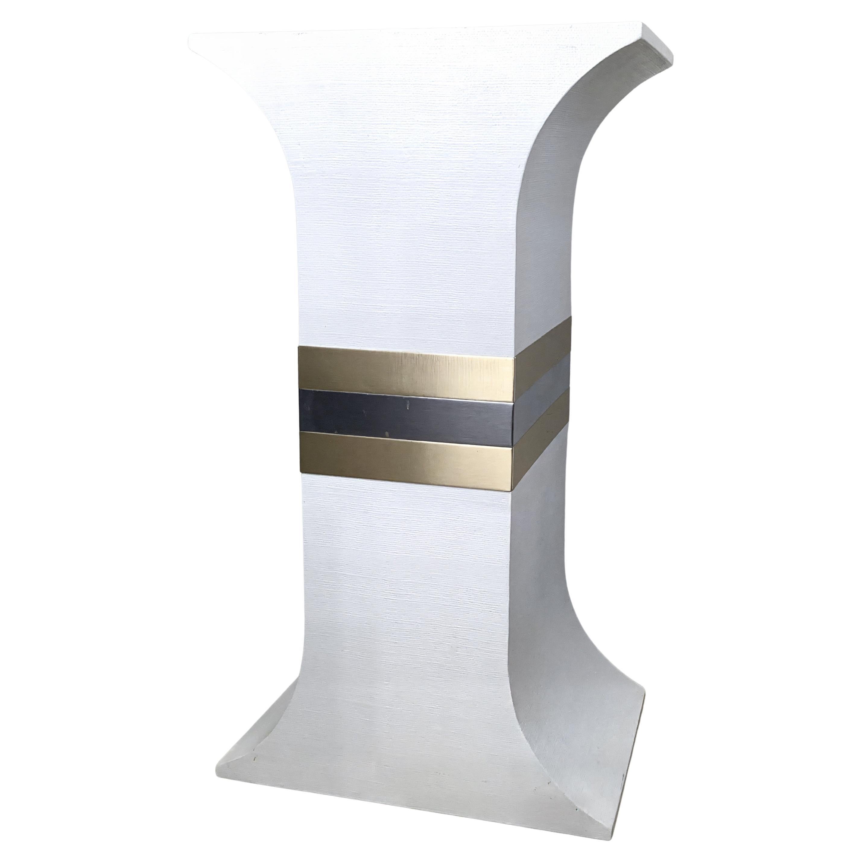 Hollywood Regency White Grasscloth Hourglass Pedestal For Sale