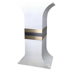 Hollywood Regency White Grasscloth Hourglass Pedestal