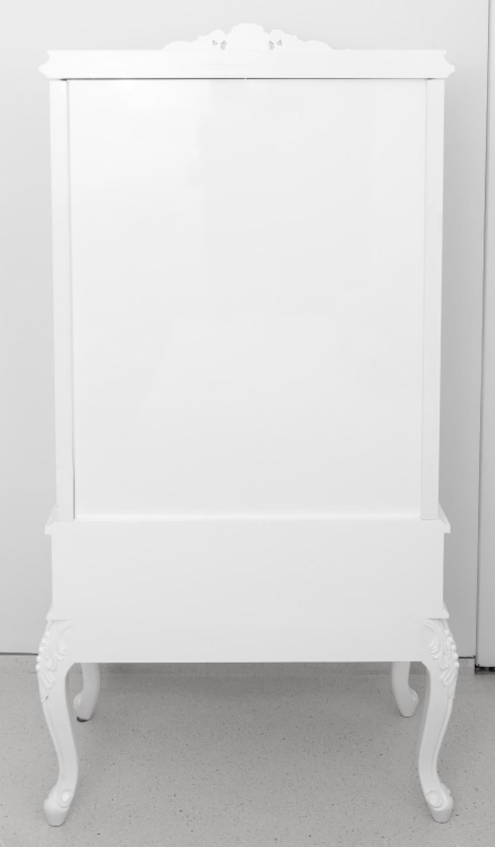 Wood Hollywood Regency White Lacquer Cabinet on Stand For Sale
