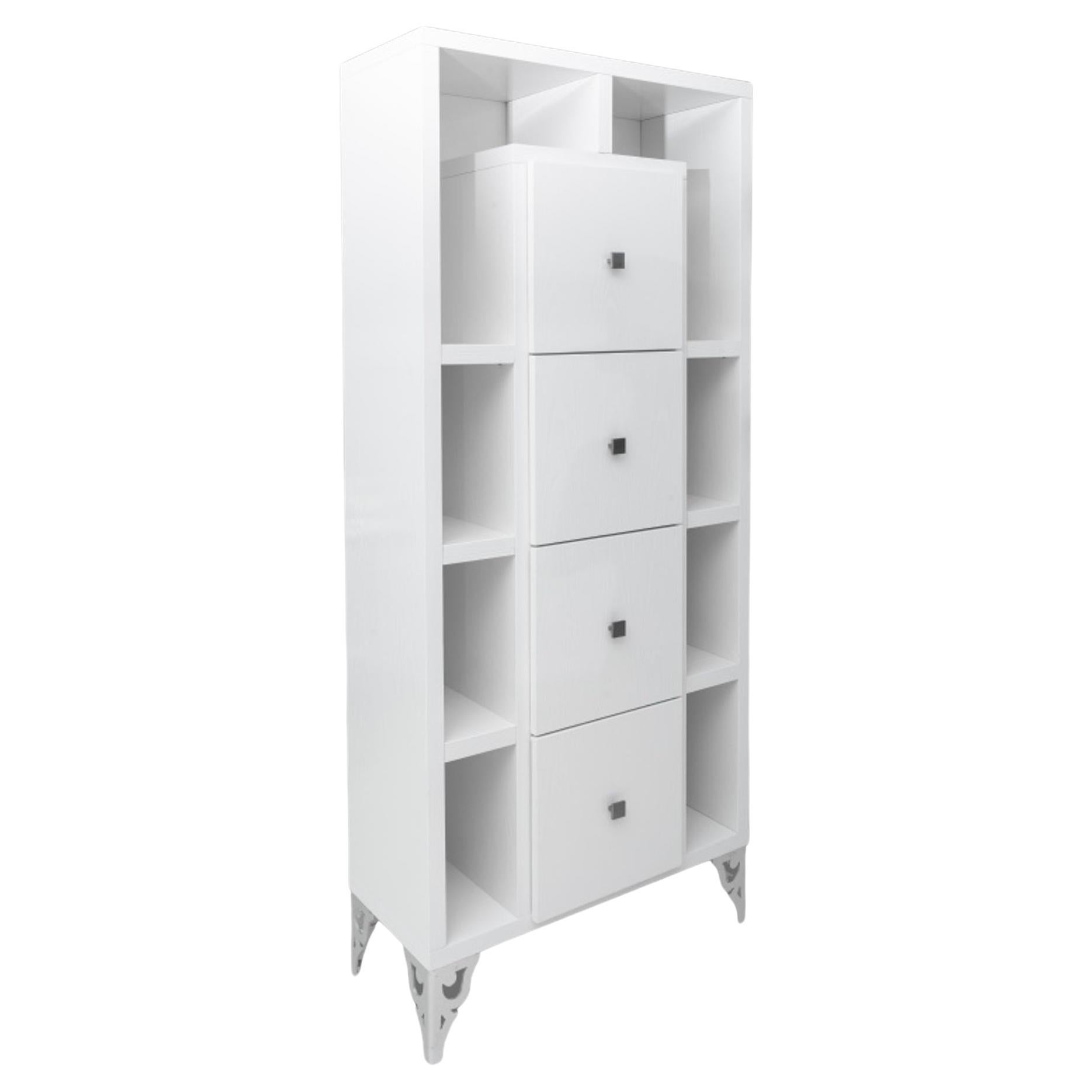 Hollywood Regency White Lacquered Cabinet For Sale