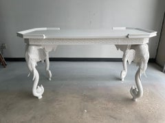 Hollywood Regency White Lacquered Desk or Console by Gampel-Stoll