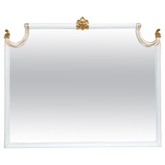 Retro Hollywood Regency White Lacquered Giltwood Wall Console Mirror Paint Decorated