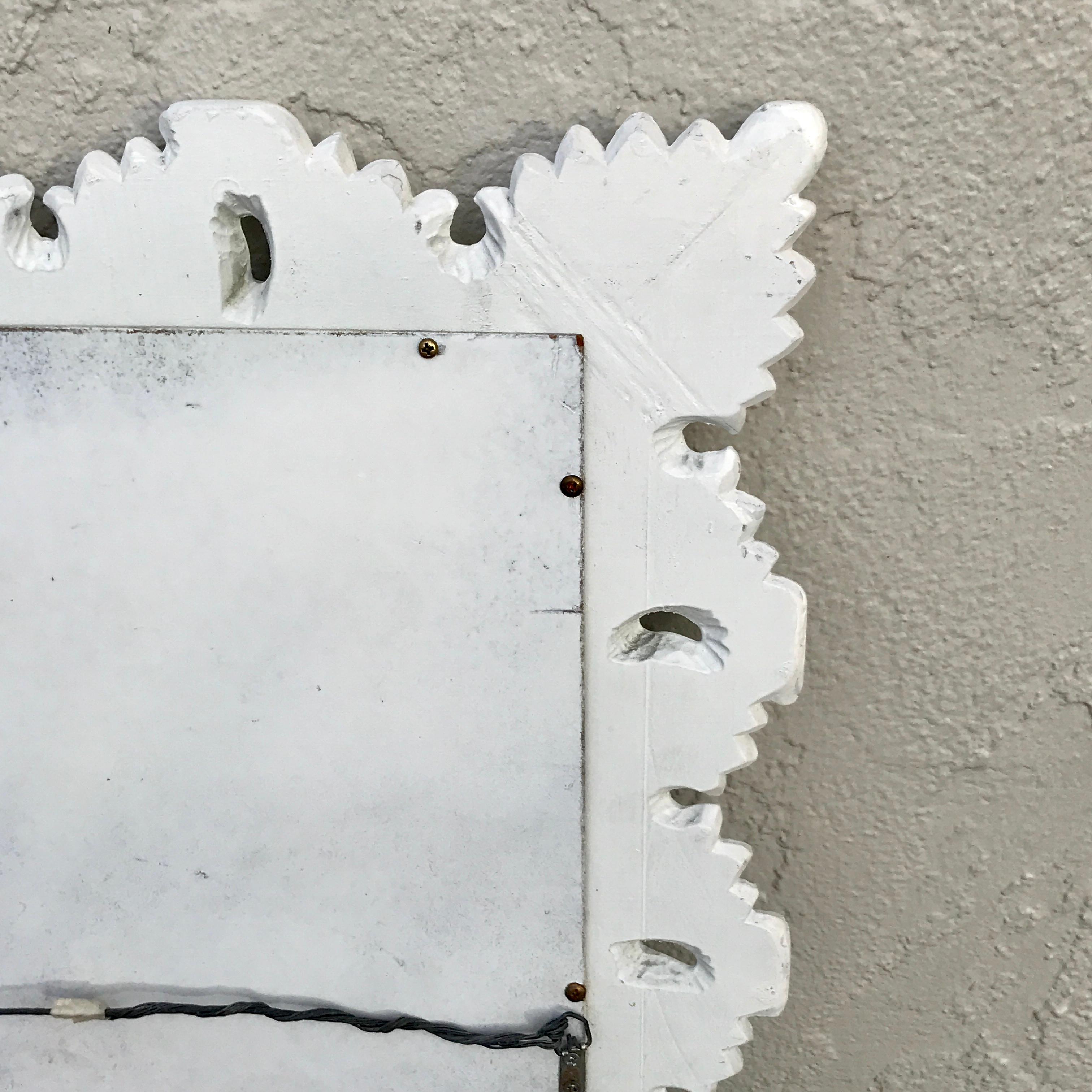 Hollywood Regency White Lacquered Scalloped Mirror  In Good Condition In West Palm Beach, FL
