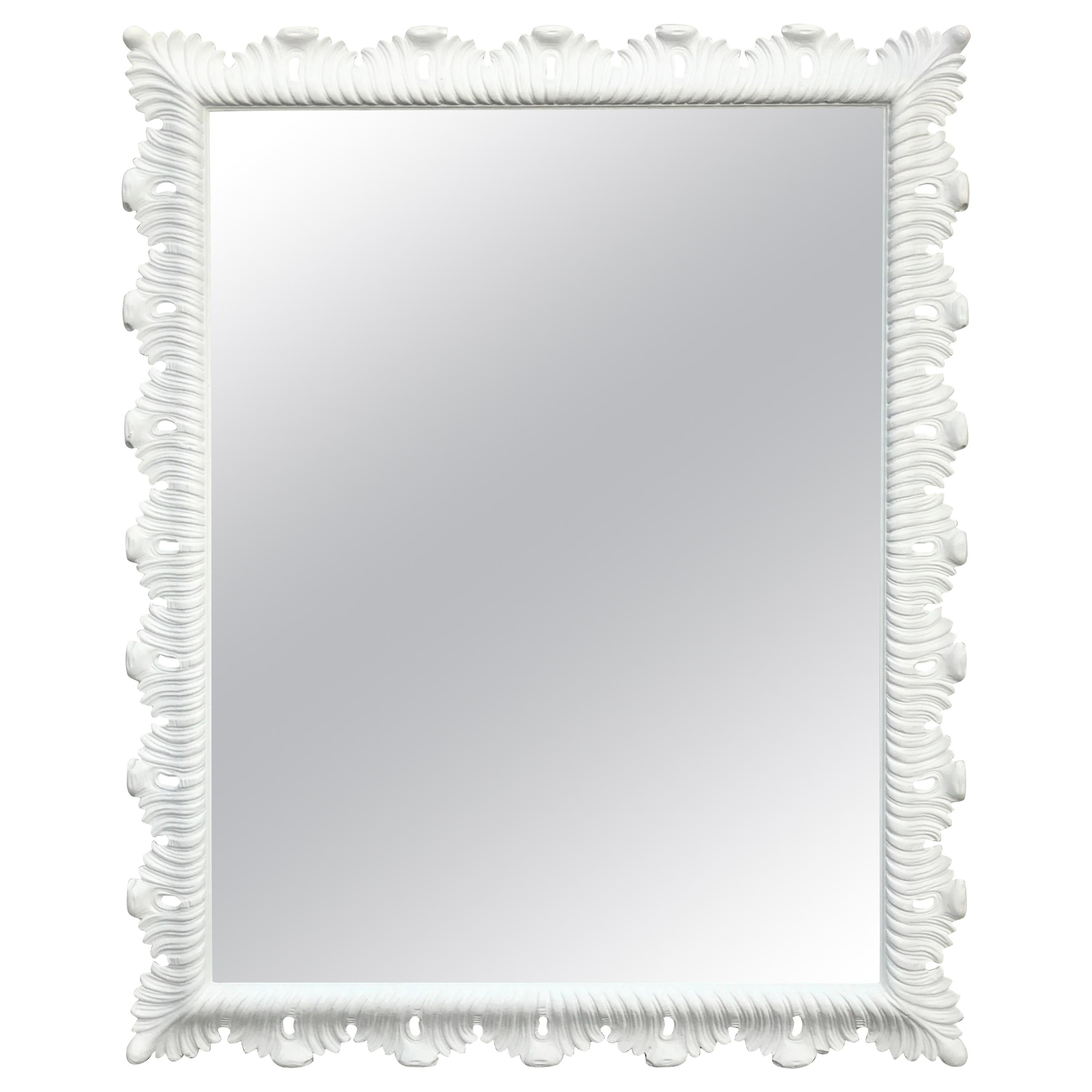 Hollywood Regency White Lacquered Scalloped Mirror 