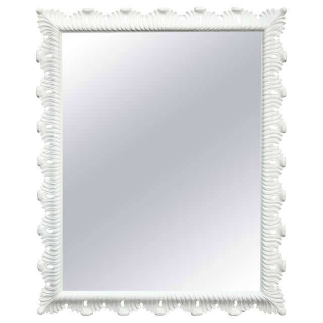 Vintage Ruffle Scalloped White Lacquered Wall Mirror at 1stDibs