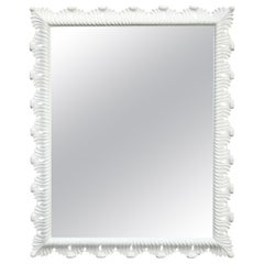 Hollywood Regency White Lacquered Scalloped Mirror 