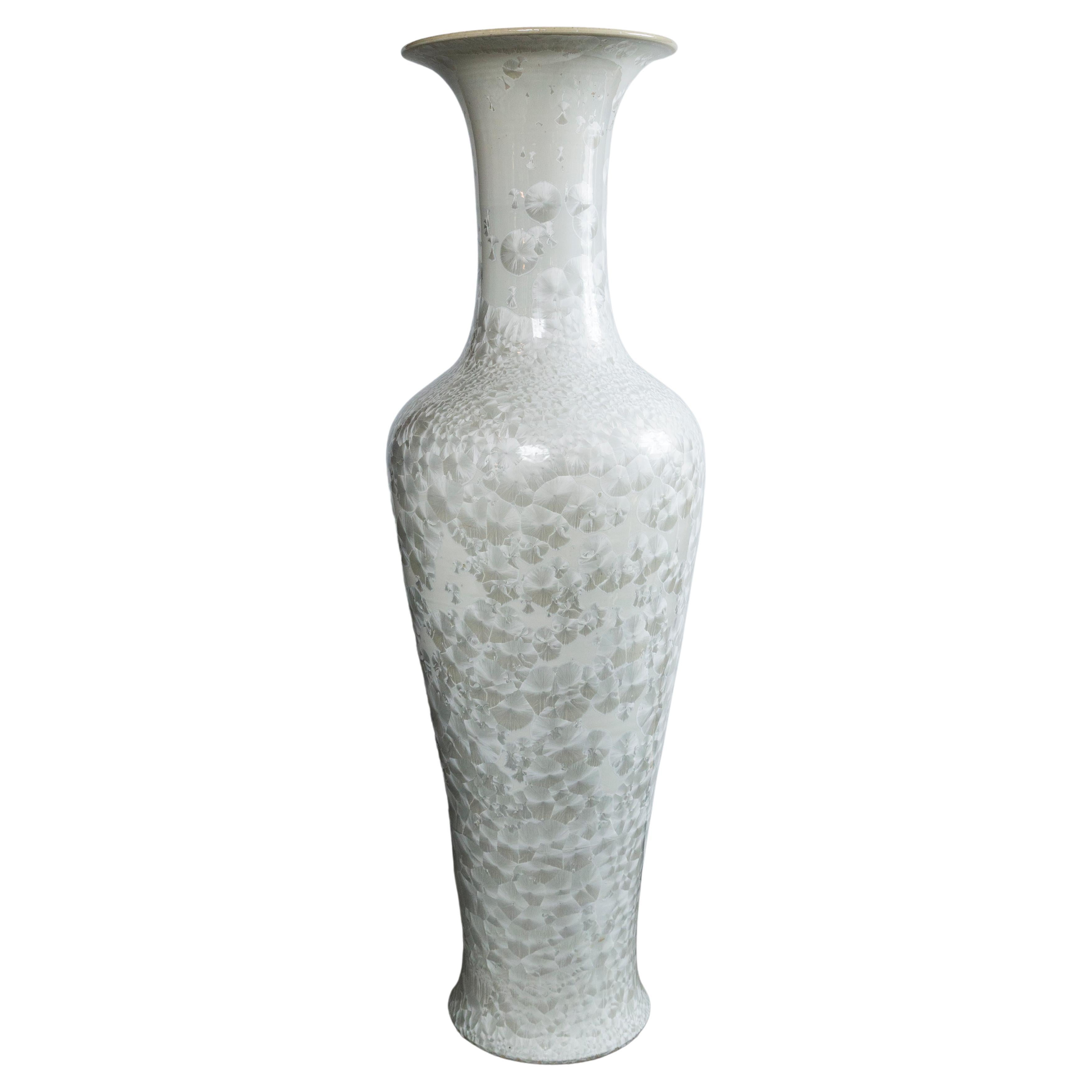Hollywood Regency White on White Porcelain Floor Vase For Sale