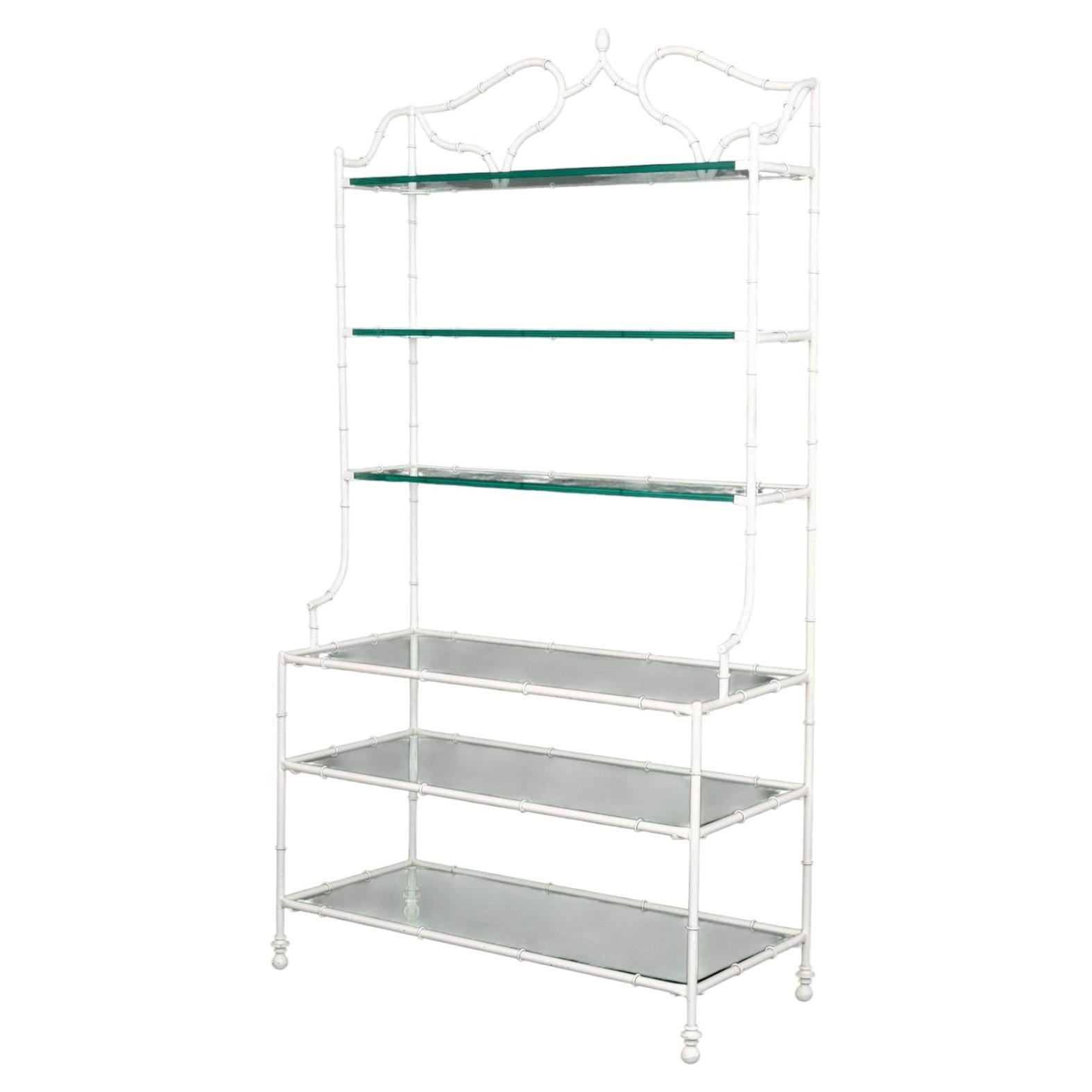 Hollywood Regency White Patinated Wrought Iron Etagere For Sale