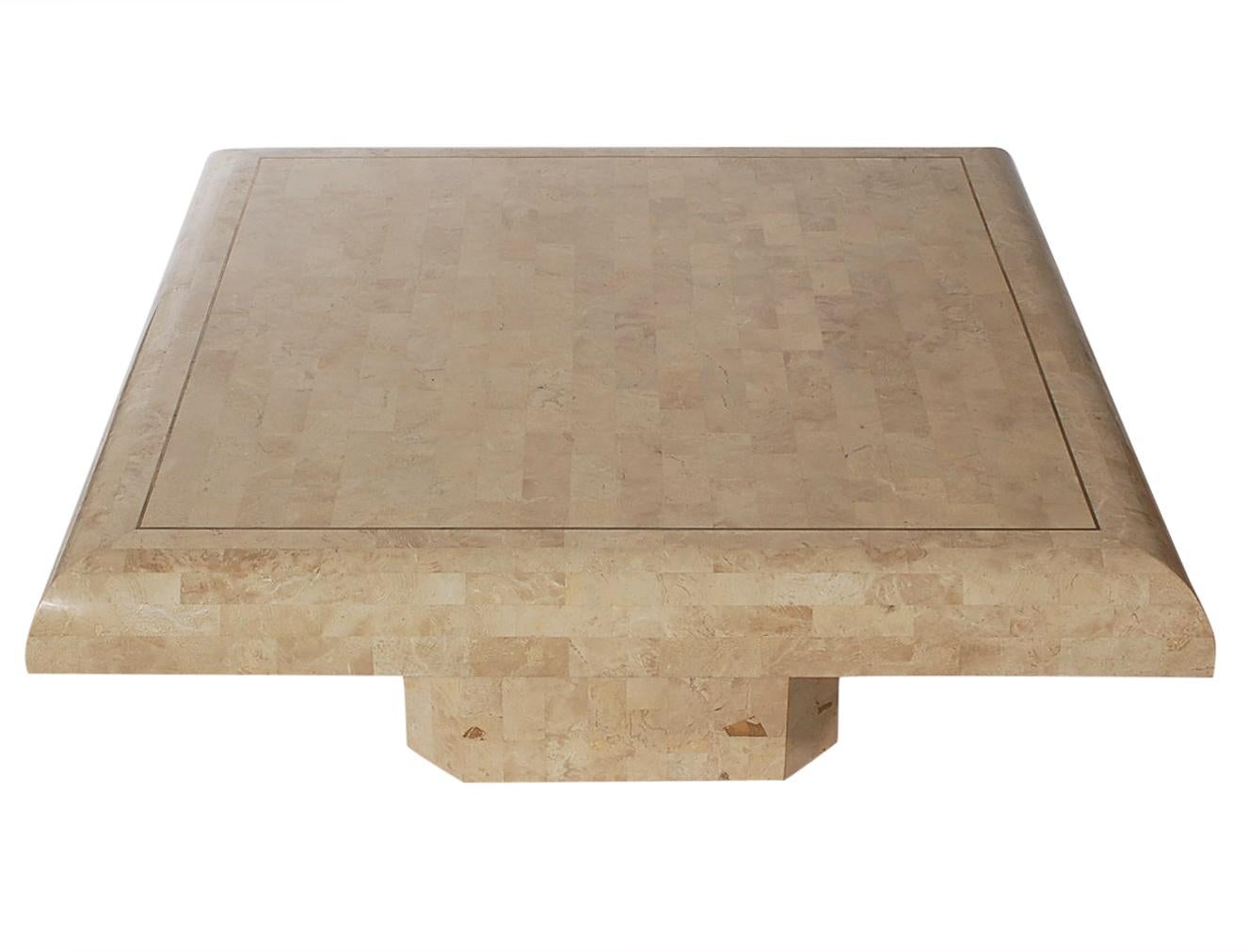 Philippine Hollywood Regency White Tessellated Stone or Marble Cocktail Table with Brass For Sale