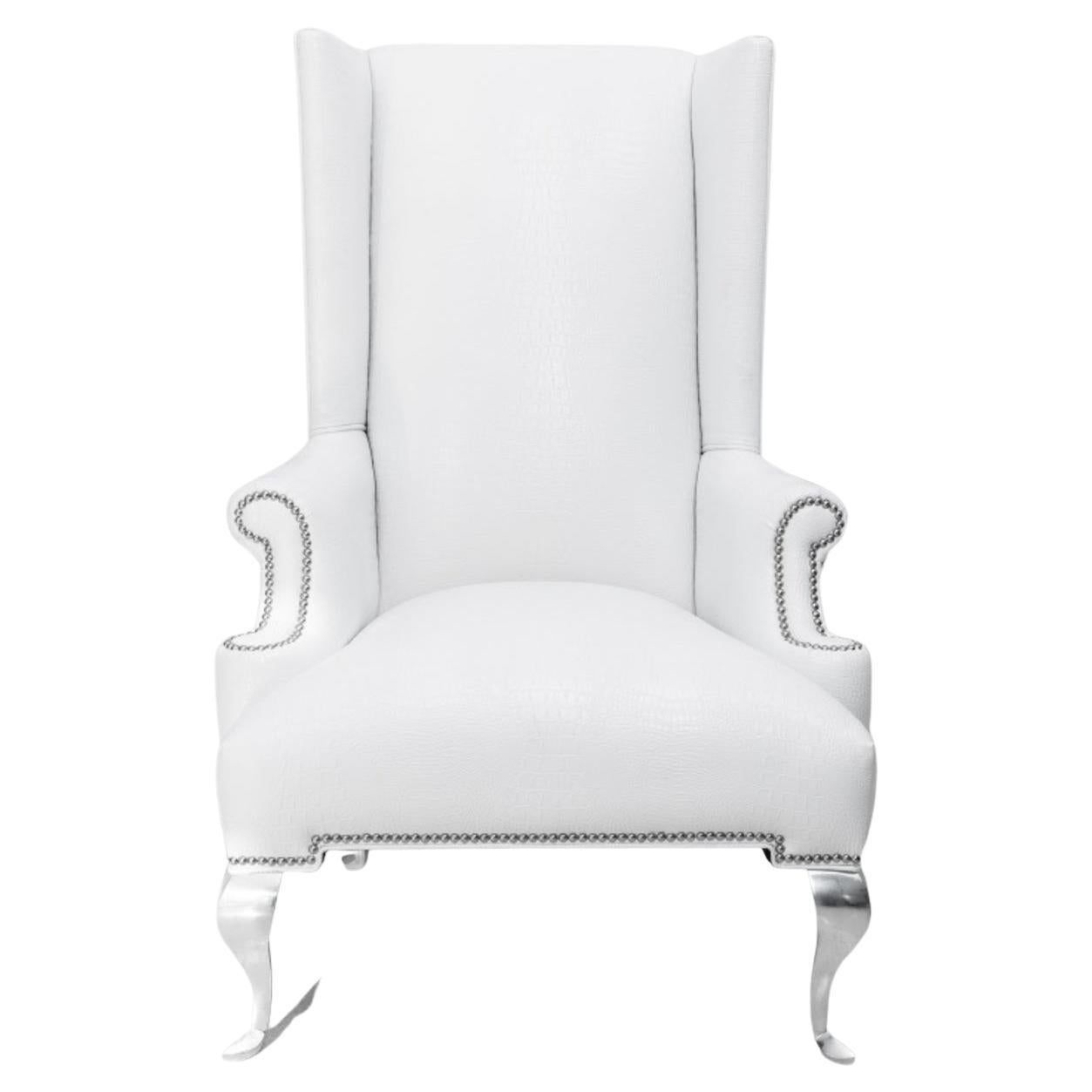 Hollywood Regency White Wingback Armchair For Sale