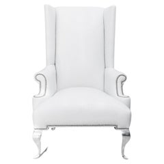Hollywood Regency White Wingback Armchair