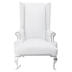 Fauteuil Wingback blanc Hollywood Regency