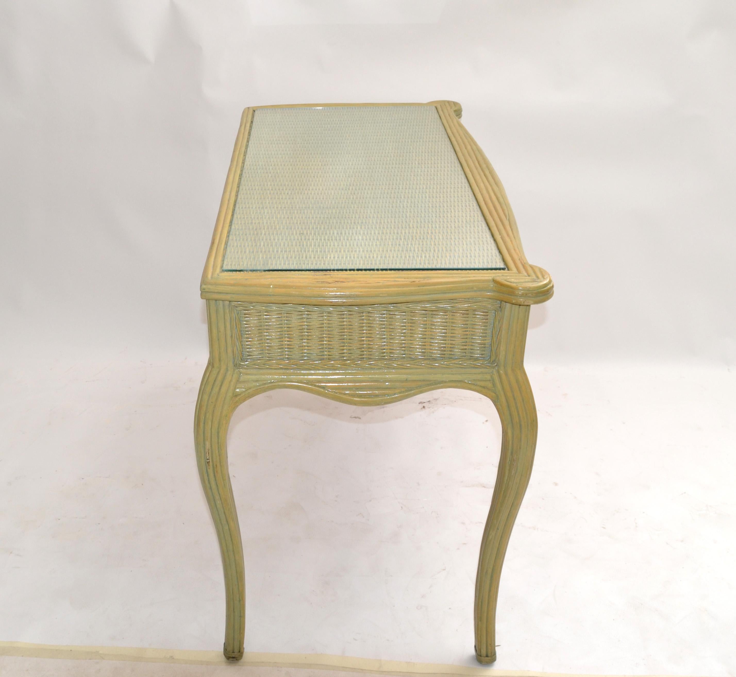 Hollywood Regency Whitecraft Desk, Vanity & Armchair Green Finish American, 1970 For Sale 3