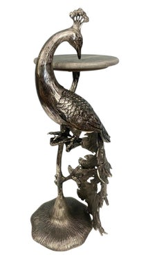 Hollywood Regency Wine Table Silver Peacock Side Tables 1930